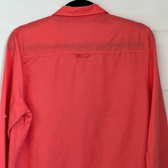 EXPRESS Women's Top Size Large Orange Linen Blend Button Down Long Sleeve - Picture 4 of 11